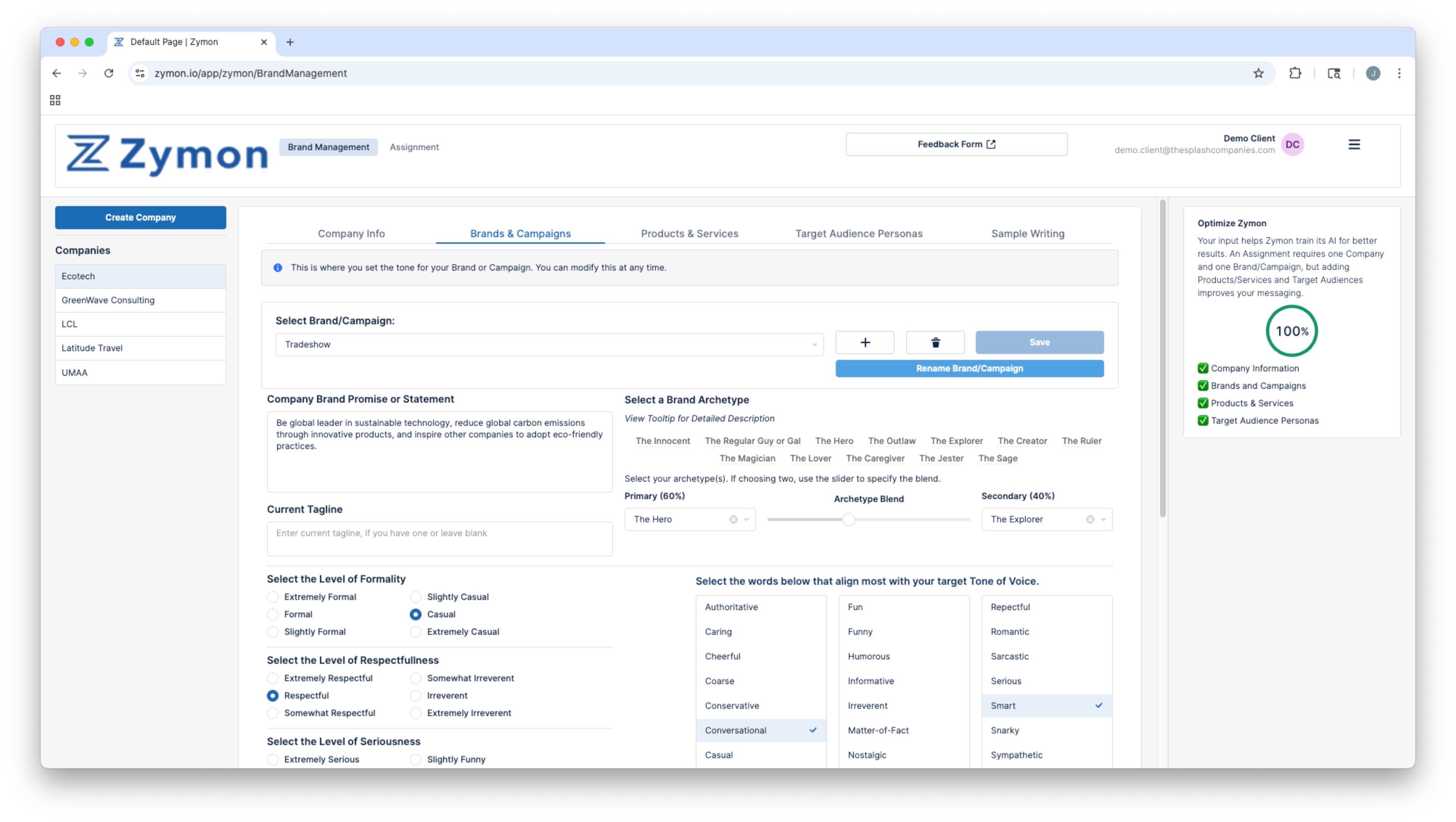 Zymon AI Marketing Brand Page